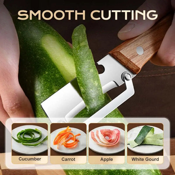 3-in-1 Wood Handle Peeler | Ultra-Sharp Blade + Shredder + Bottle Opener