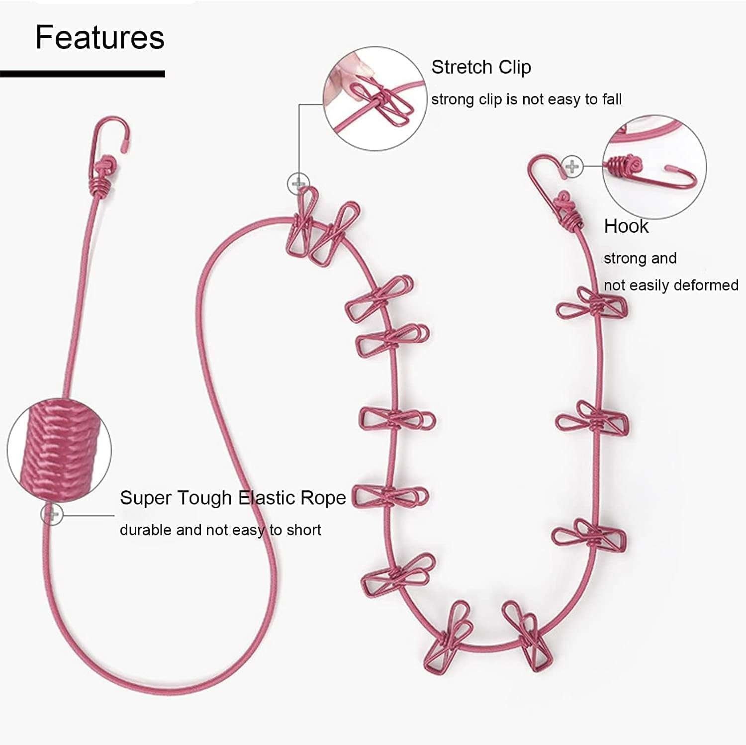 Portable Clothesline Clip – Elastic, Windproof Eco-friendly Cloth Hanging Rope For Travel Home Use | After Stretching It Become - Link Lift Shop