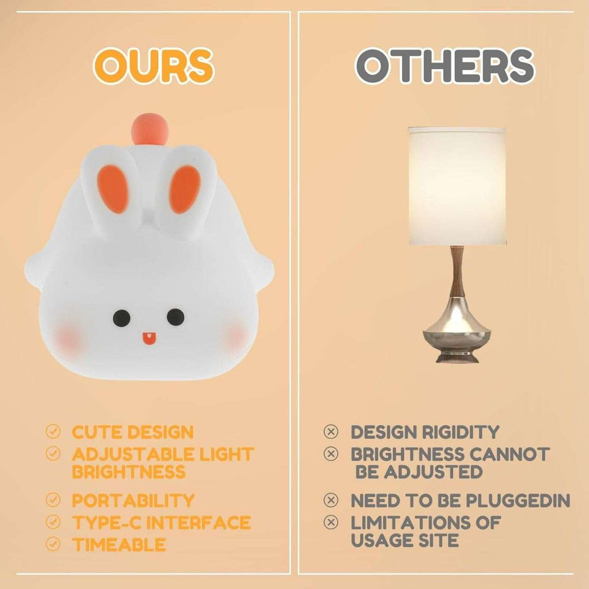USB Rechargeable Cute Silicon Rabbit Desk Lamp - Link Lift Shop