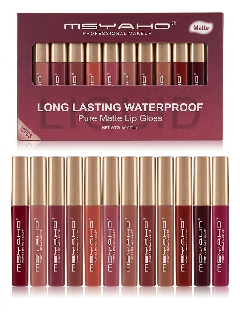 MSYAHO 12-Shade Lip Gloss Set – Long-Lasting Glossy Finish | Pack of 12