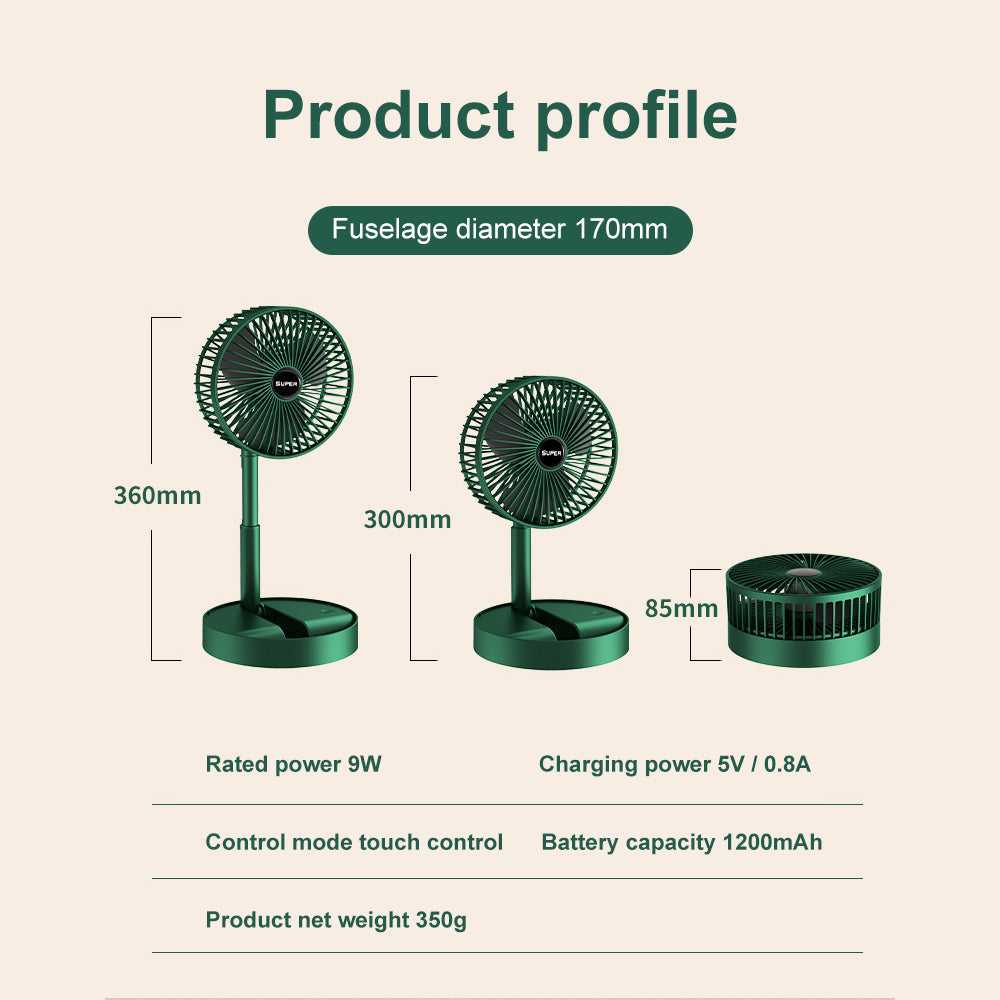 Rechargeable – Portable Telescopic Folding Fan Table Desk Fan | 3 Speeds Adjustable Height Fan - Link Lift Shop