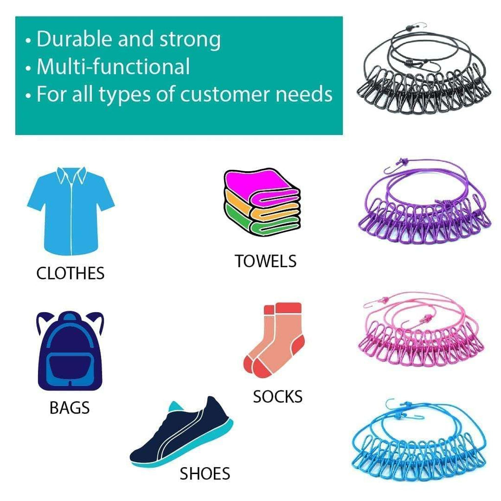 Portable Clothesline Clip – Elastic, Windproof Eco-friendly Cloth Hanging Rope For Travel Home Use | After Stretching It Become - Link Lift Shop