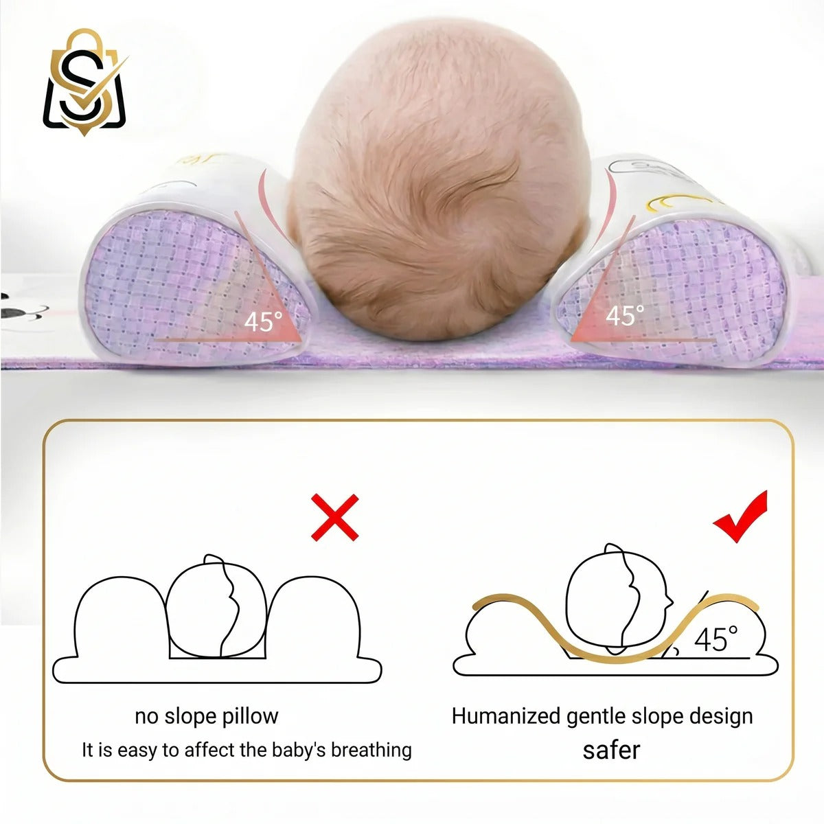 Baby Head Shaping Pillow Hypoallergenic, Flat Head Prevention, Pediatrician Approved