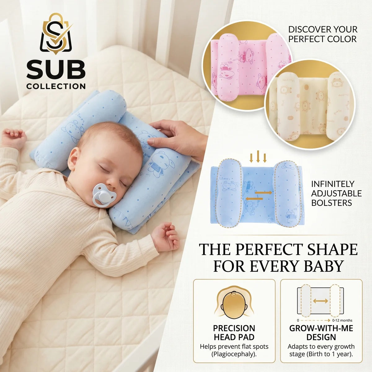 Baby Head Shaping Pillow Hypoallergenic, Flat Head Prevention, Pediatrician Approved