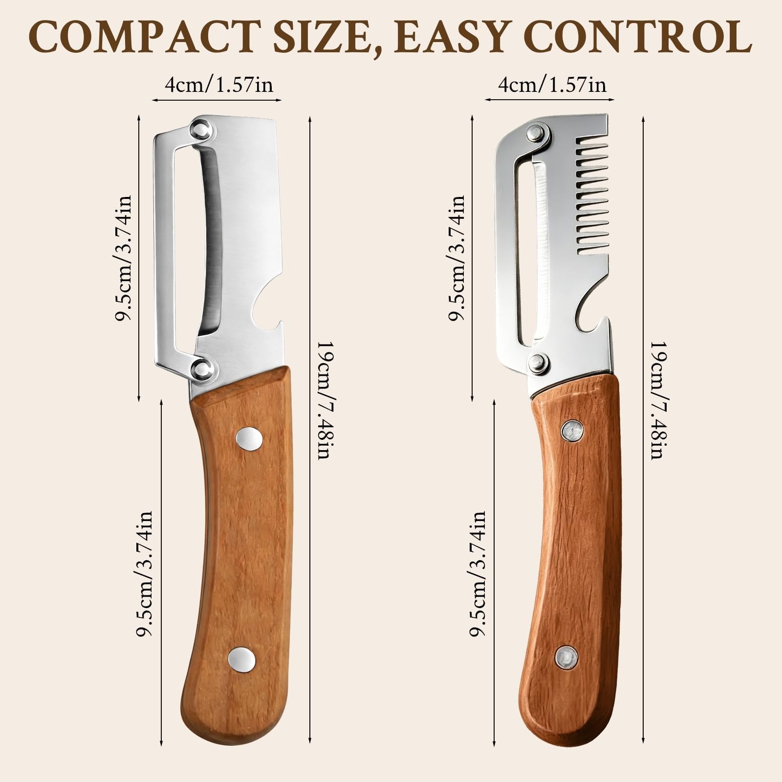 Link Lift Shop 2026 3-in-1 vegetable peeler with wood handle, stainless steel wide blade, scallion shredder, and bottle opener for kitchen.
