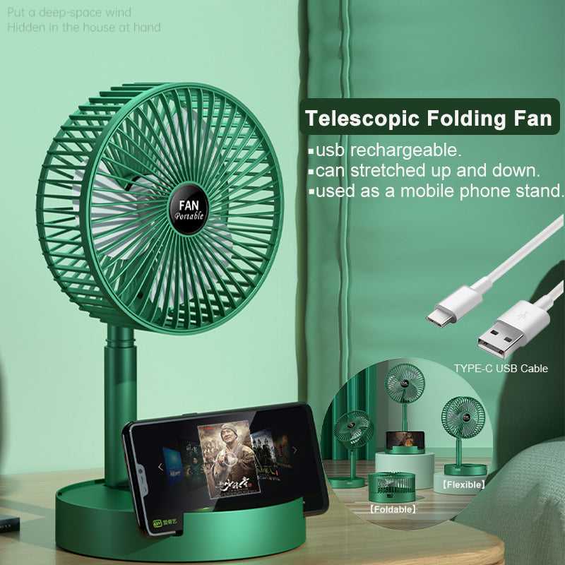Rechargeable – Portable Telescopic Folding Fan Table Desk Fan | 3 Speeds Adjustable Height Fan - Link Lift Shop